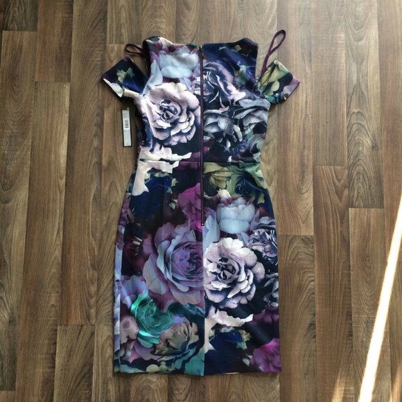 Tahari Arthur Levine Cold Shoulder Sleeve Shift - Picture 6 of 8